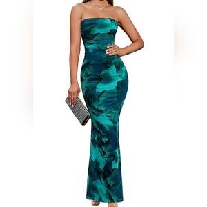 Strapless Teal Maxi Dress